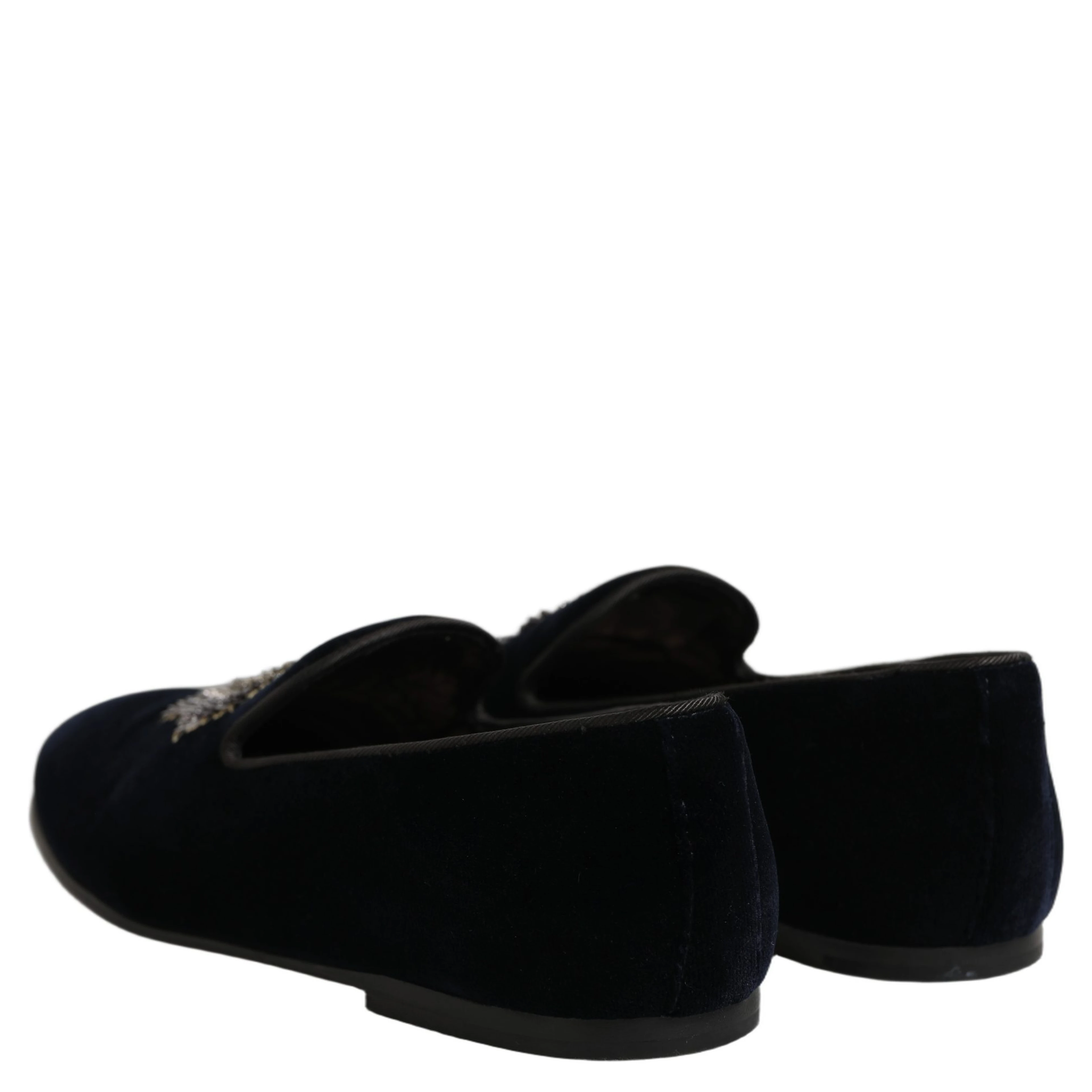 Blue Velvet Embellished Slip On Loafers Shoes