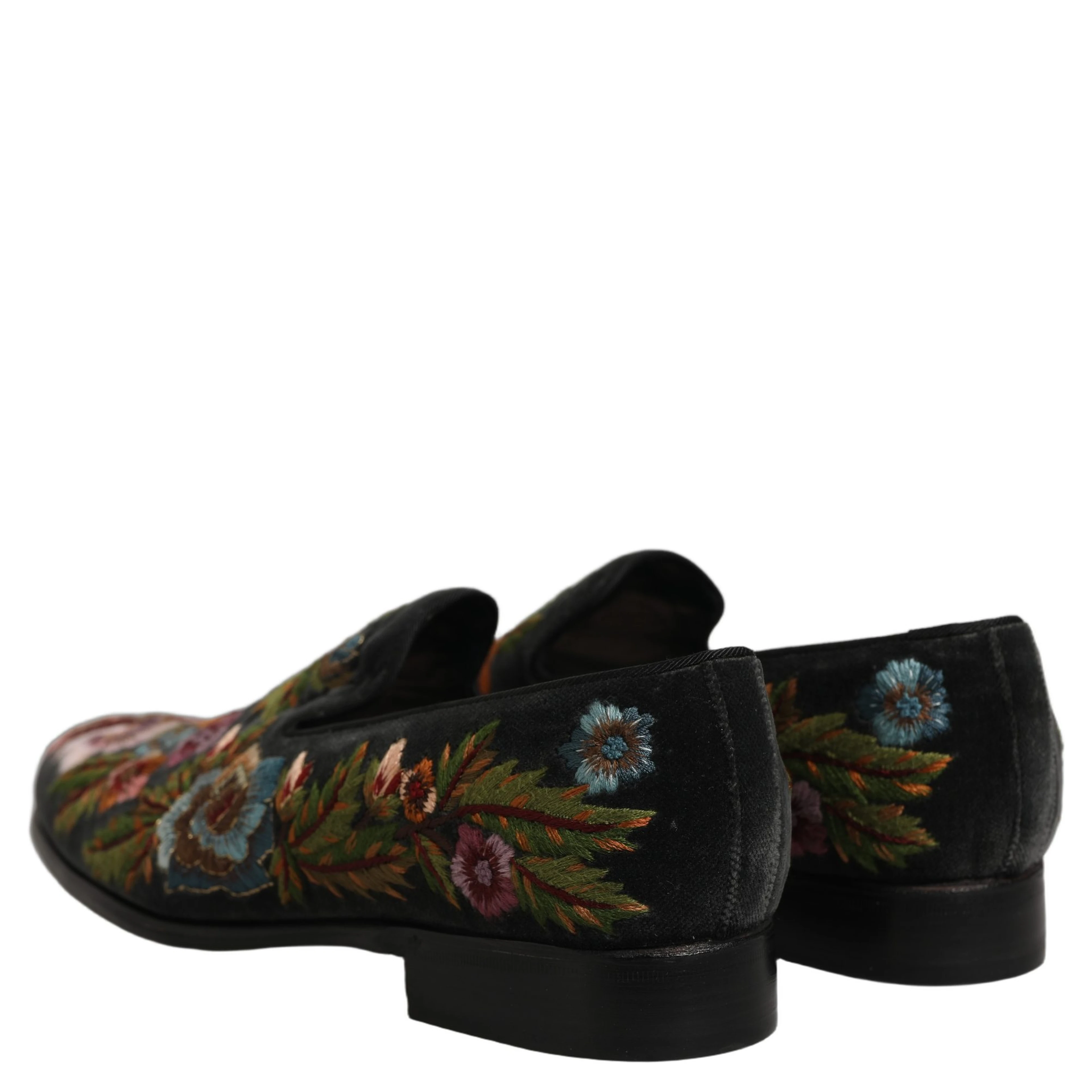 Black Velvet Floral Embroidery Loafers Shoes