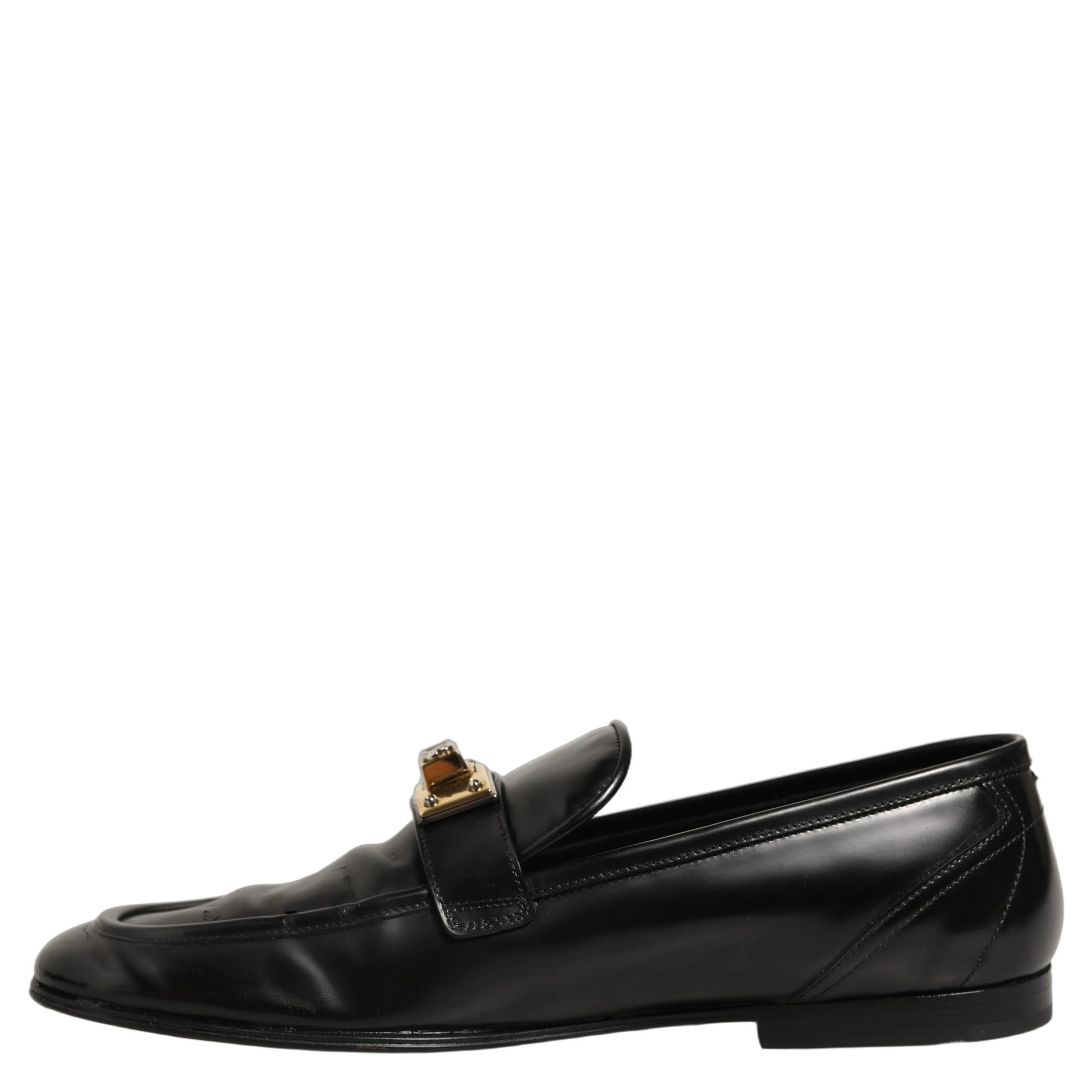 Black Leather Logo Plaque Men Loafers Shoes