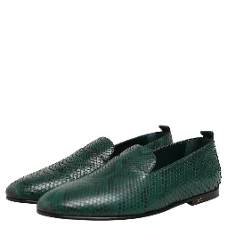 Dark Green Embossed Leather Loafers Shoes
