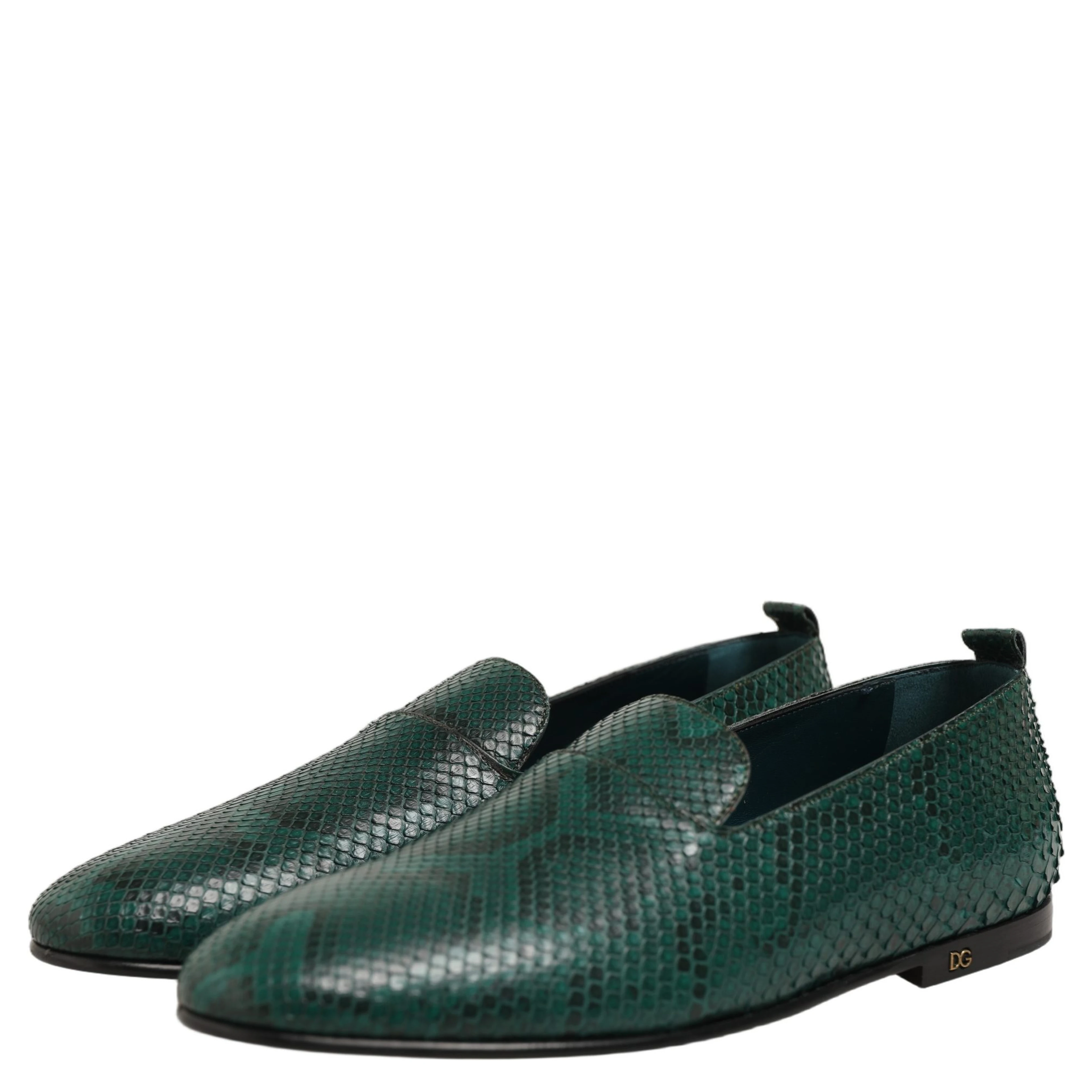 Dark Green Embossed Leather Loafers Shoes