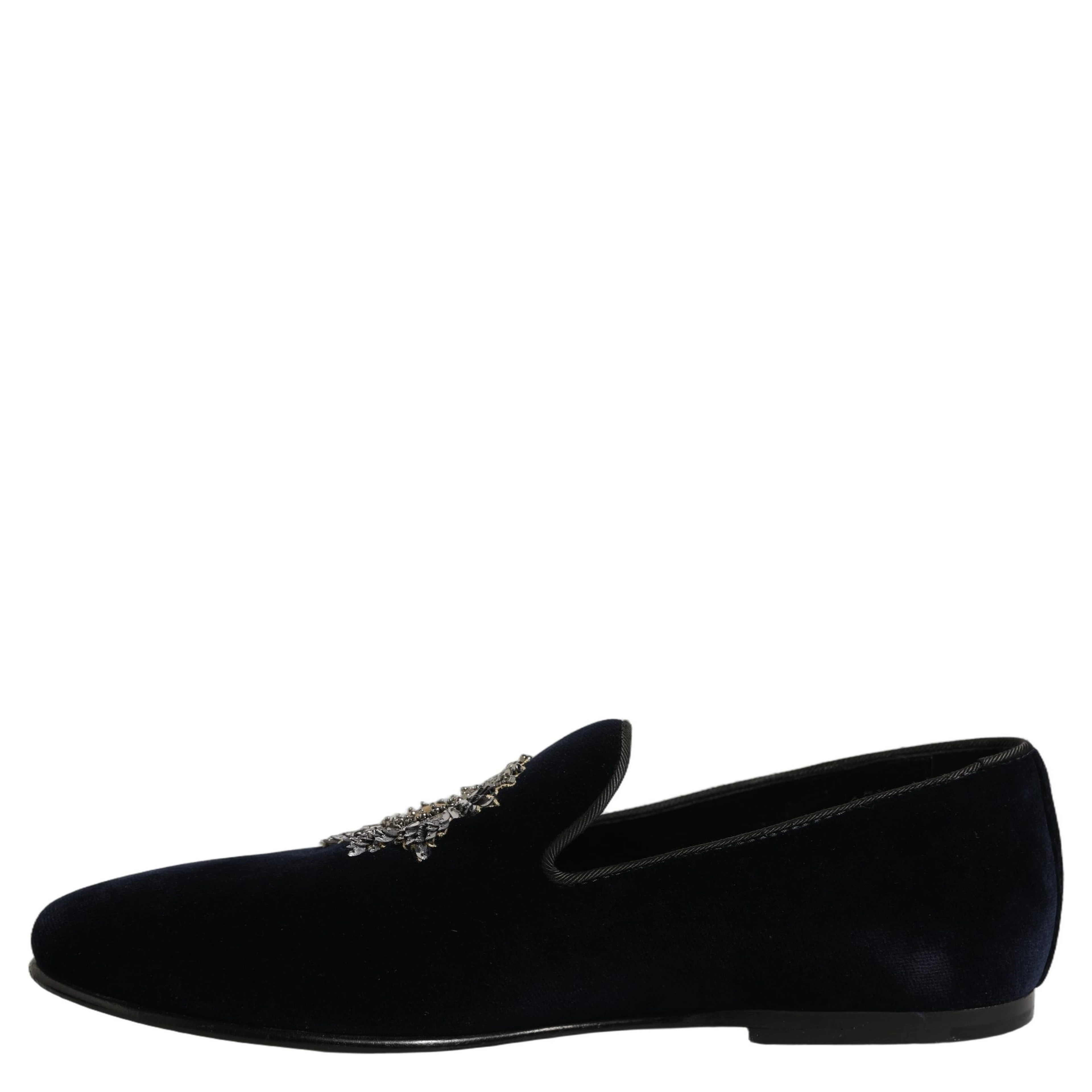 Blue Velvet Embellished Slip On Loafers Shoes