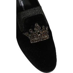 Black Crown Embellished Men Loafers Shoes
