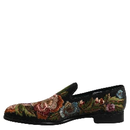 Black Velvet Floral Embroidery Loafers Shoes