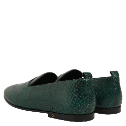 Dark Green Embossed Leather Loafers Shoes