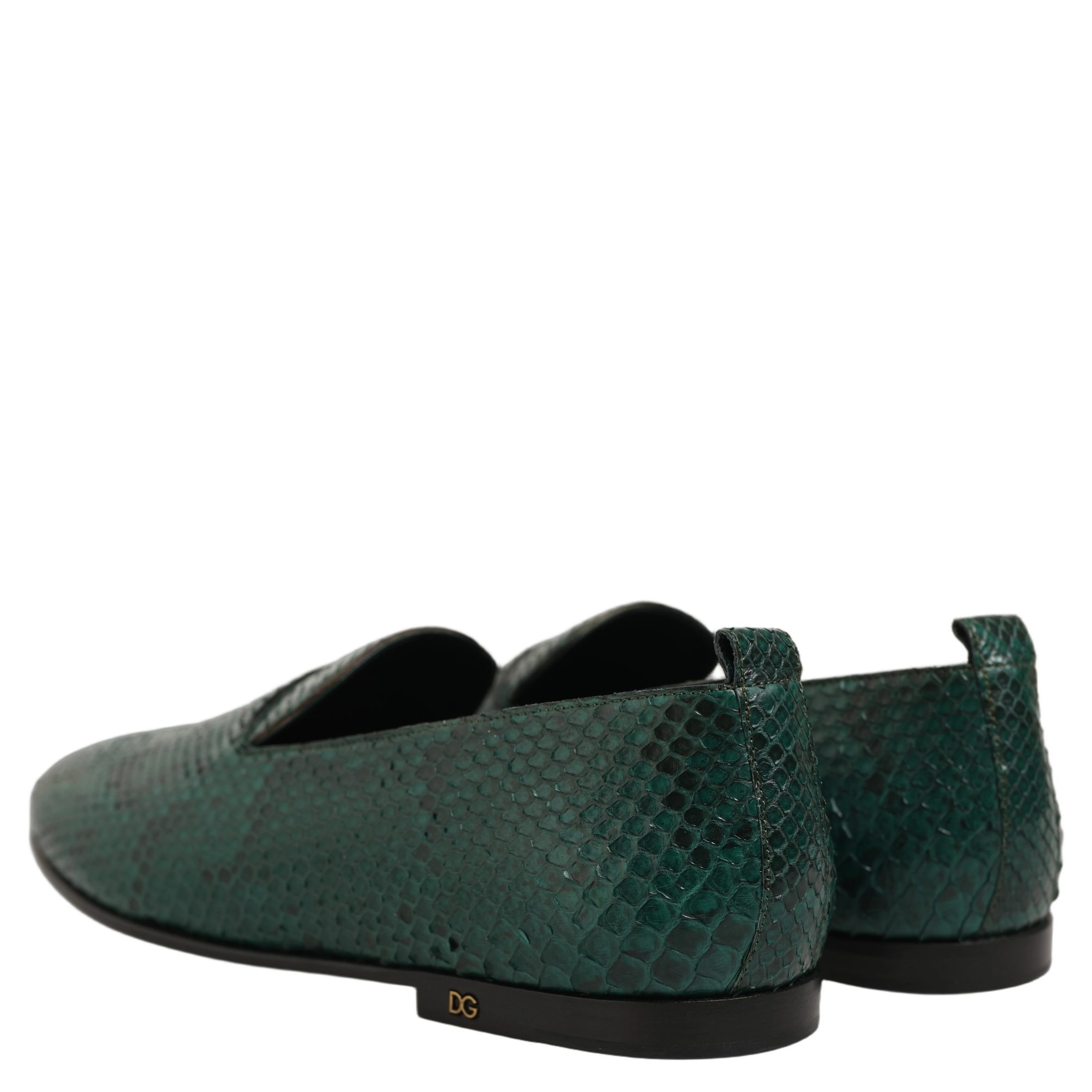 Dark Green Embossed Leather Loafers Shoes