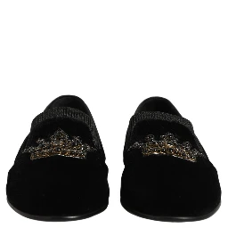 Black Crown Embellished Men Loafers Shoes