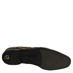 Black Velvet Floral Embroidery Loafers Shoes