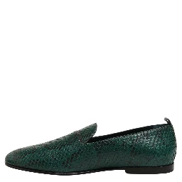 Dark Green Embossed Leather Loafers Shoes