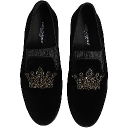Black Crown Embellished Men Loafers Shoes