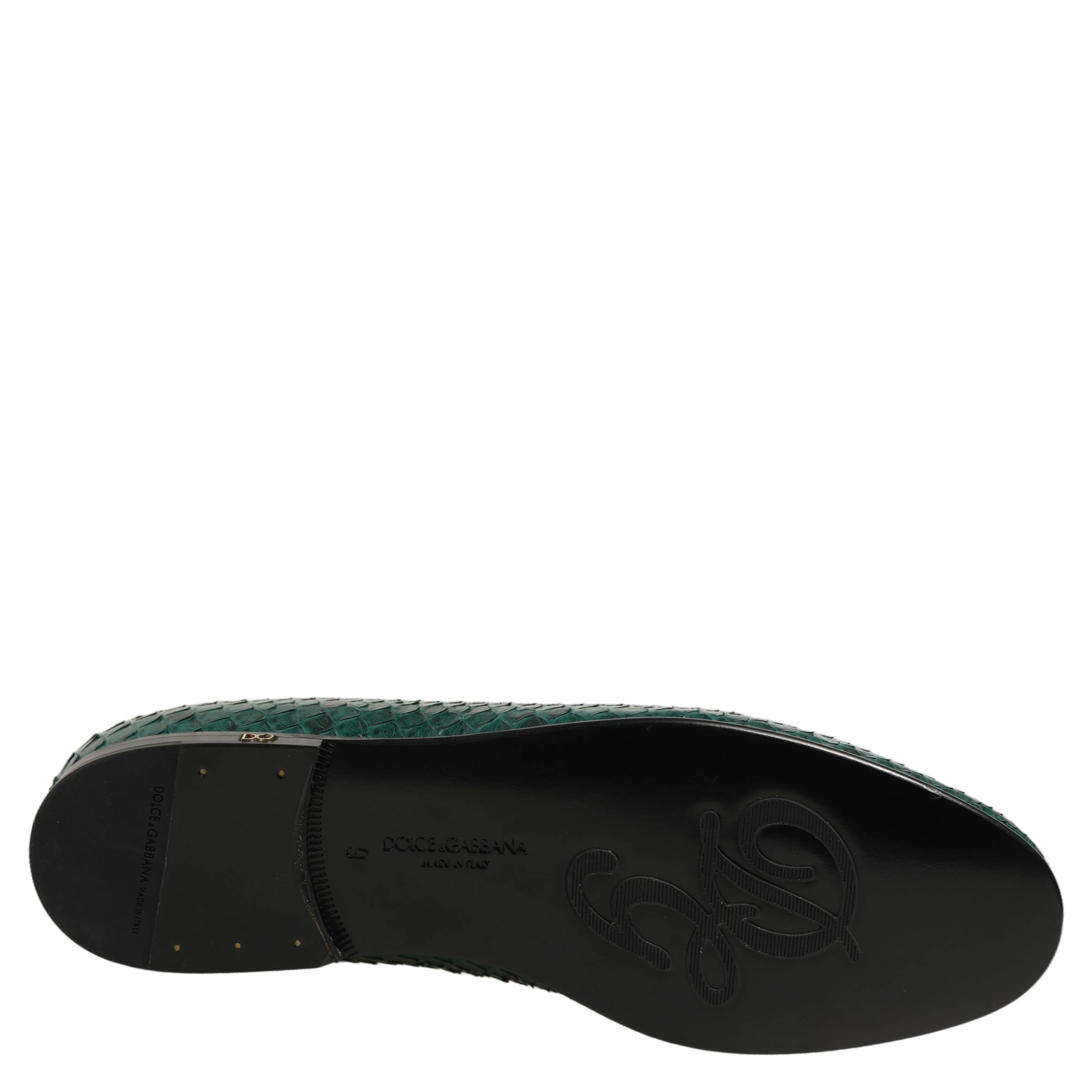 Dark Green Embossed Leather Loafers Shoes