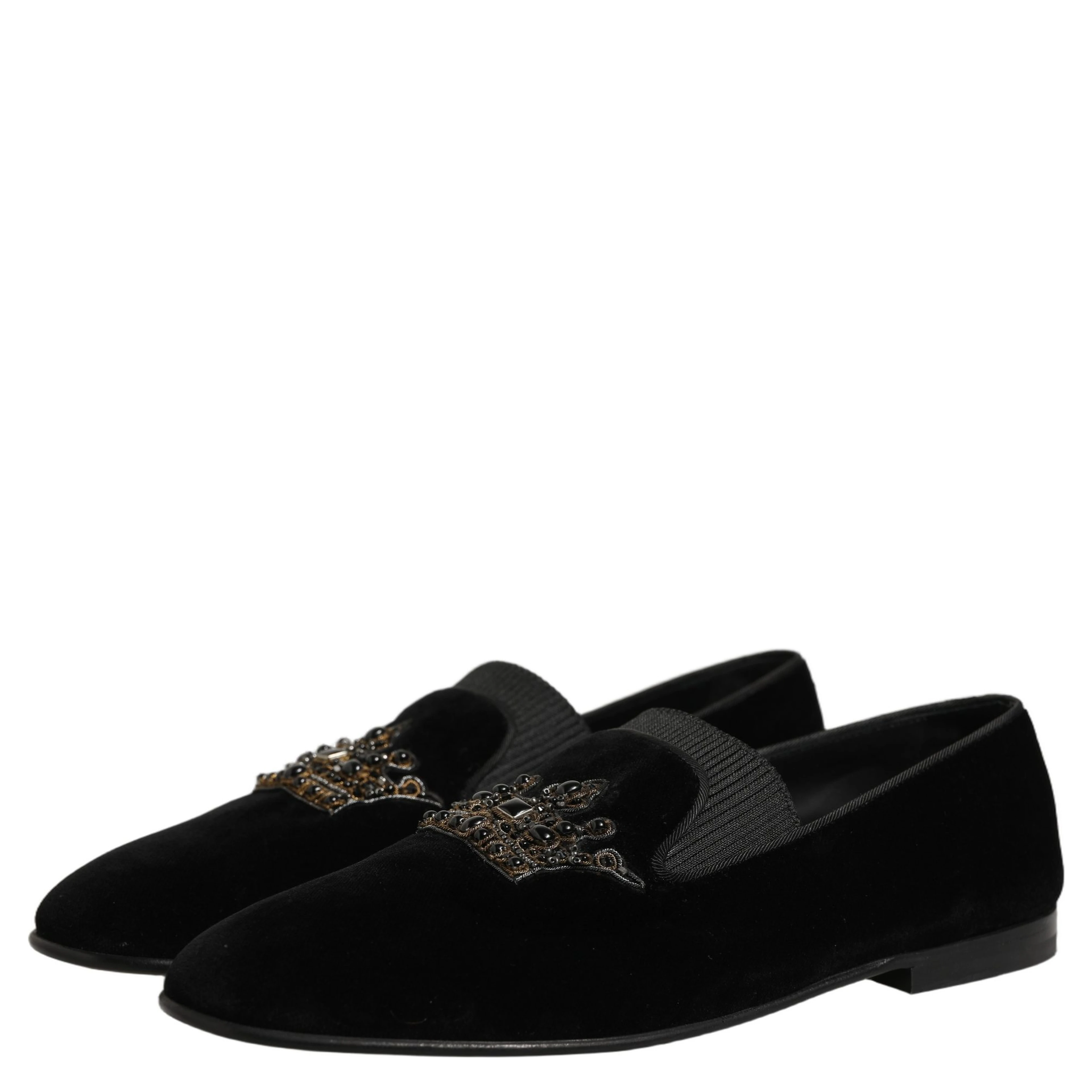 Black Crown Embellished Men Loafers Shoes
