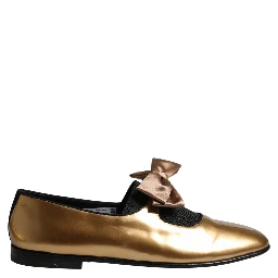 Metallic Gold Leather Flats Loafers Shoes