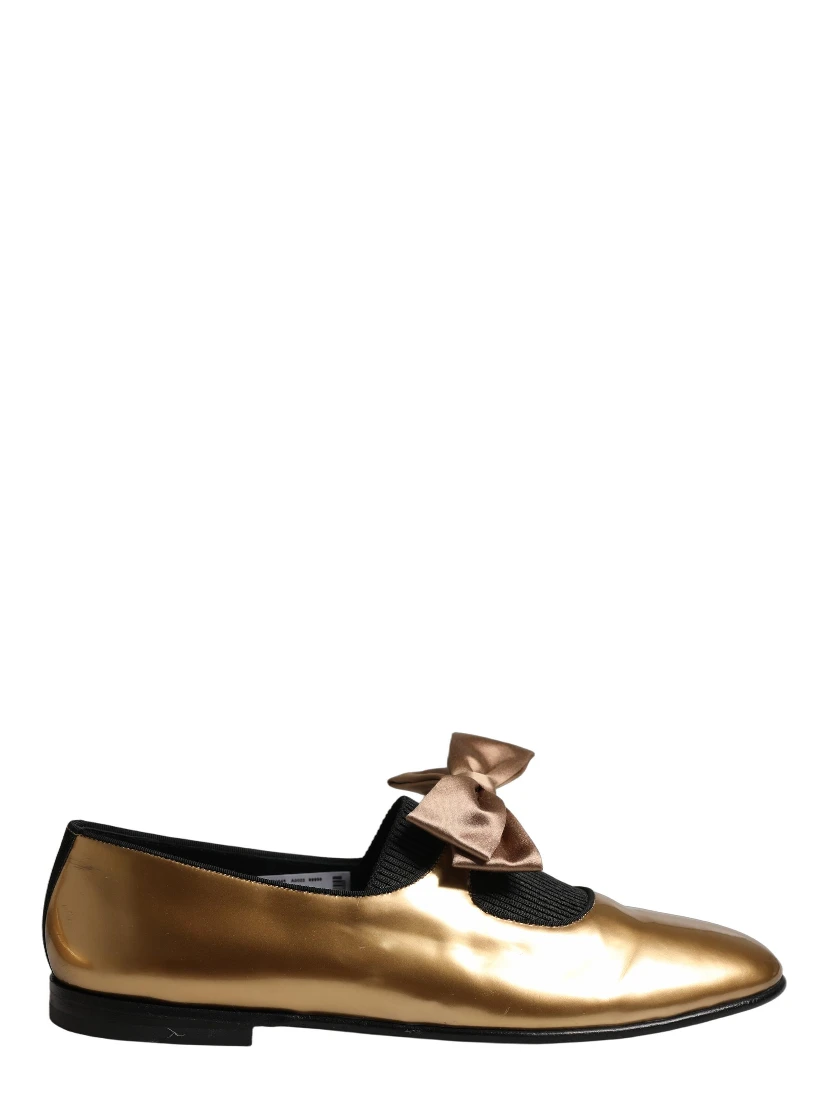 Metallic Gold Leather Flats Loafers Shoes
