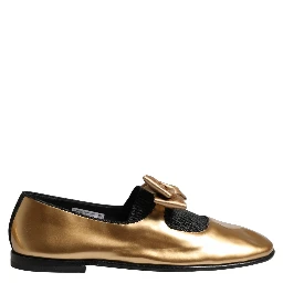 Metallic Gold Leather Flats Loafers Shoes