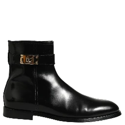 Black Leather Buckle Mid Calf Boots Shoes
