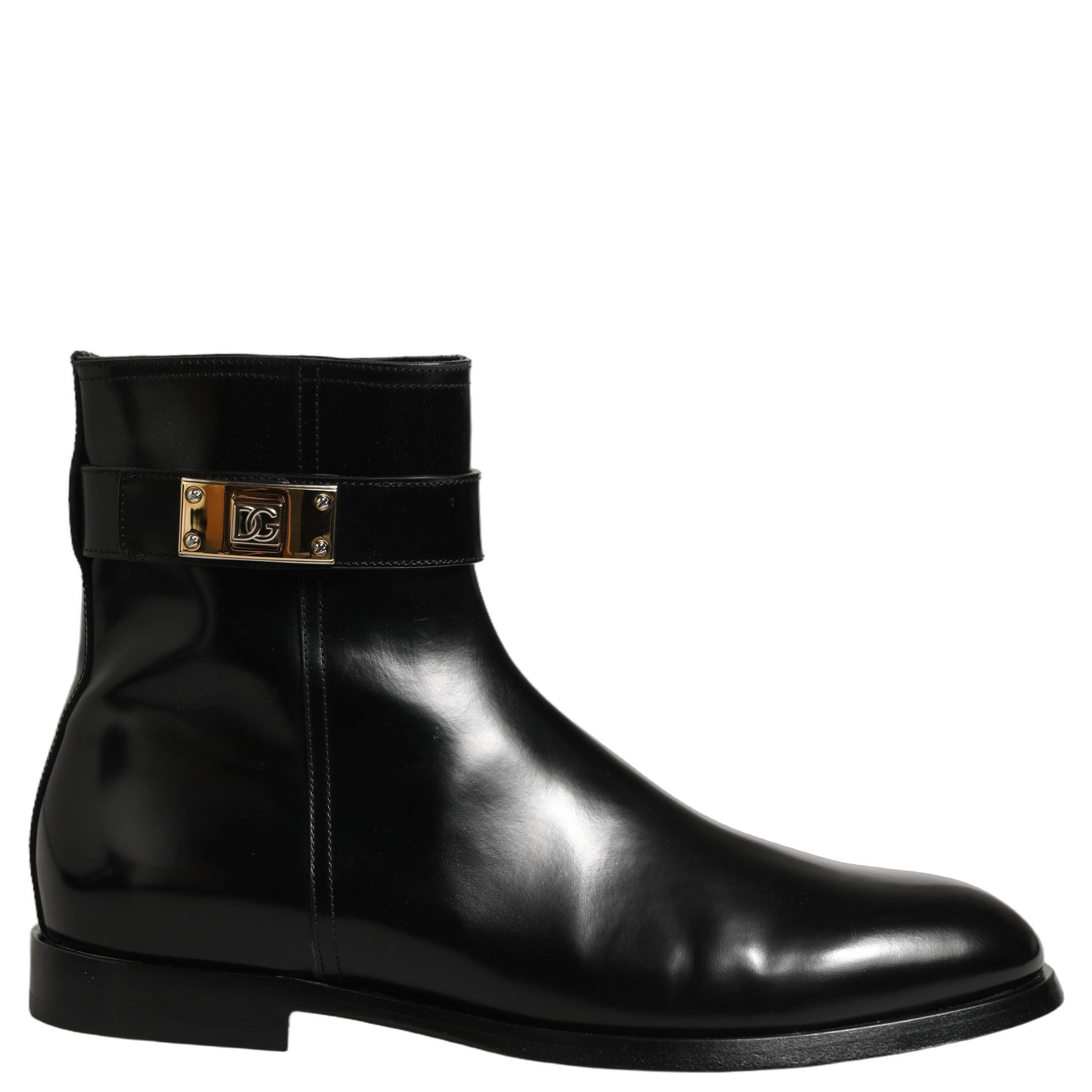 Black Leather Buckle Mid Calf Boots Shoes