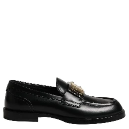 Black Leather Logo Plaque Loafers Shoes