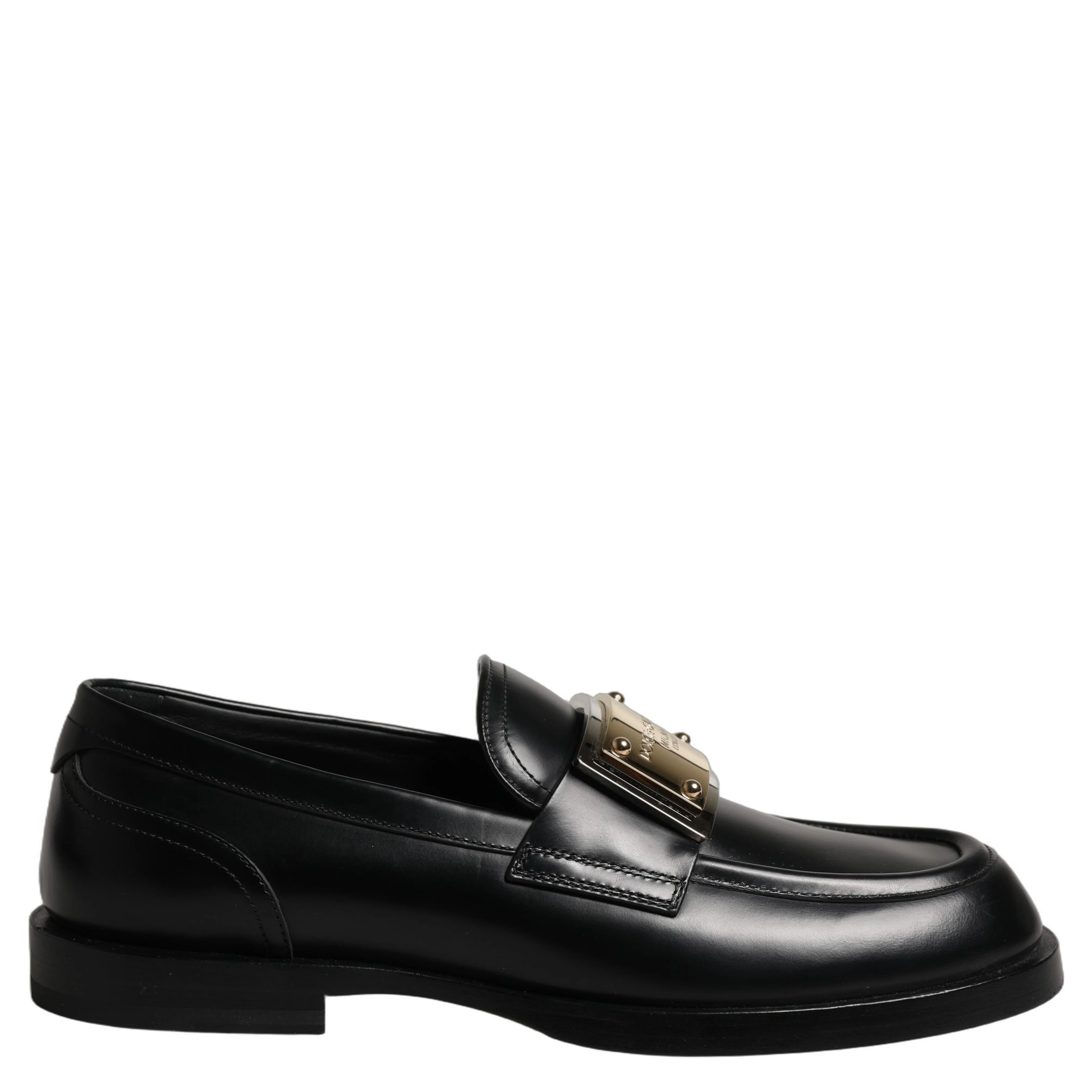 Black Leather Logo Plaque Loafers Shoes