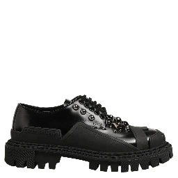 Black Calfskin Leather Trekking Derby Shoes