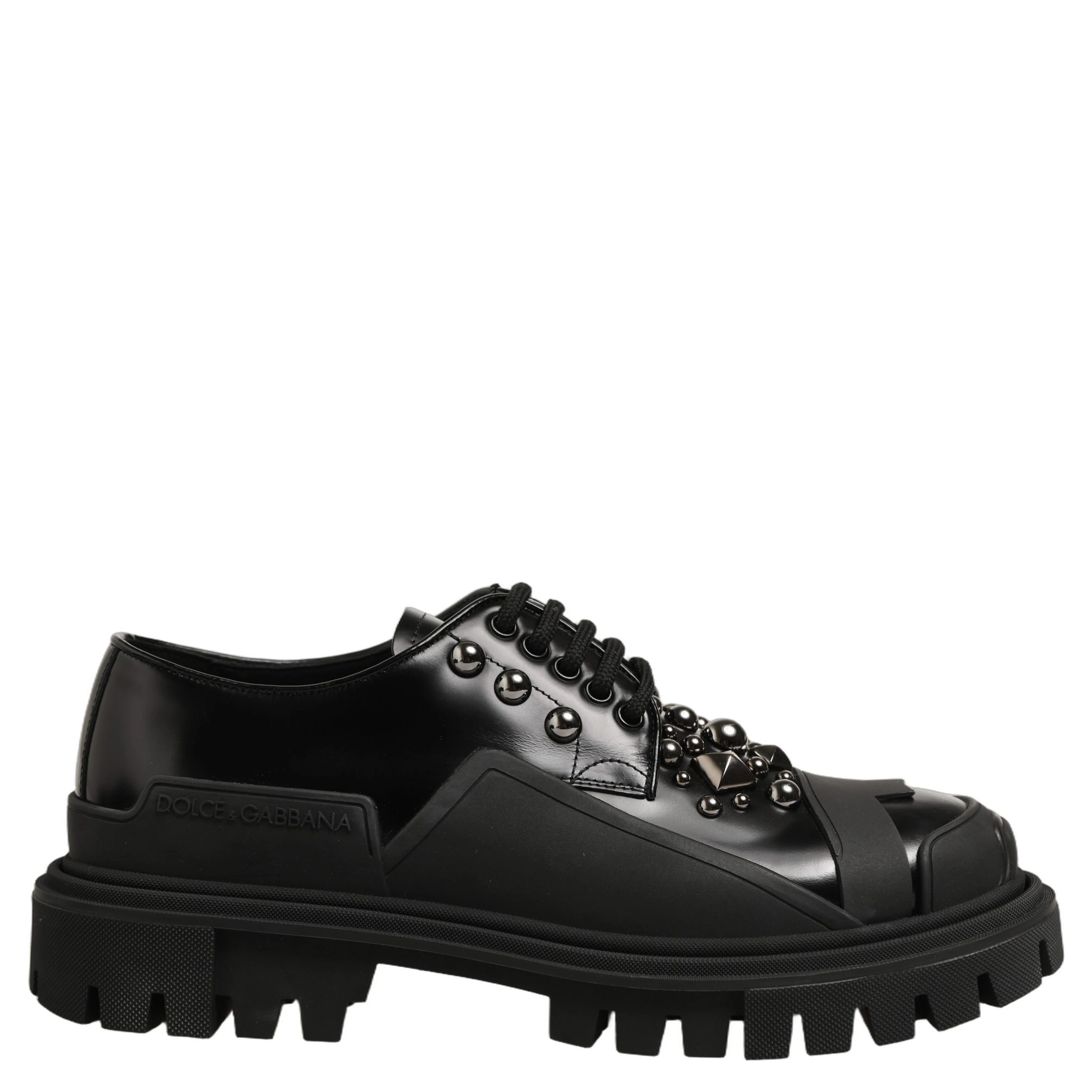 Black Calfskin Leather Trekking Derby Shoes