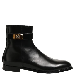 Black Leather Buckle Mid Calf Boots Shoes