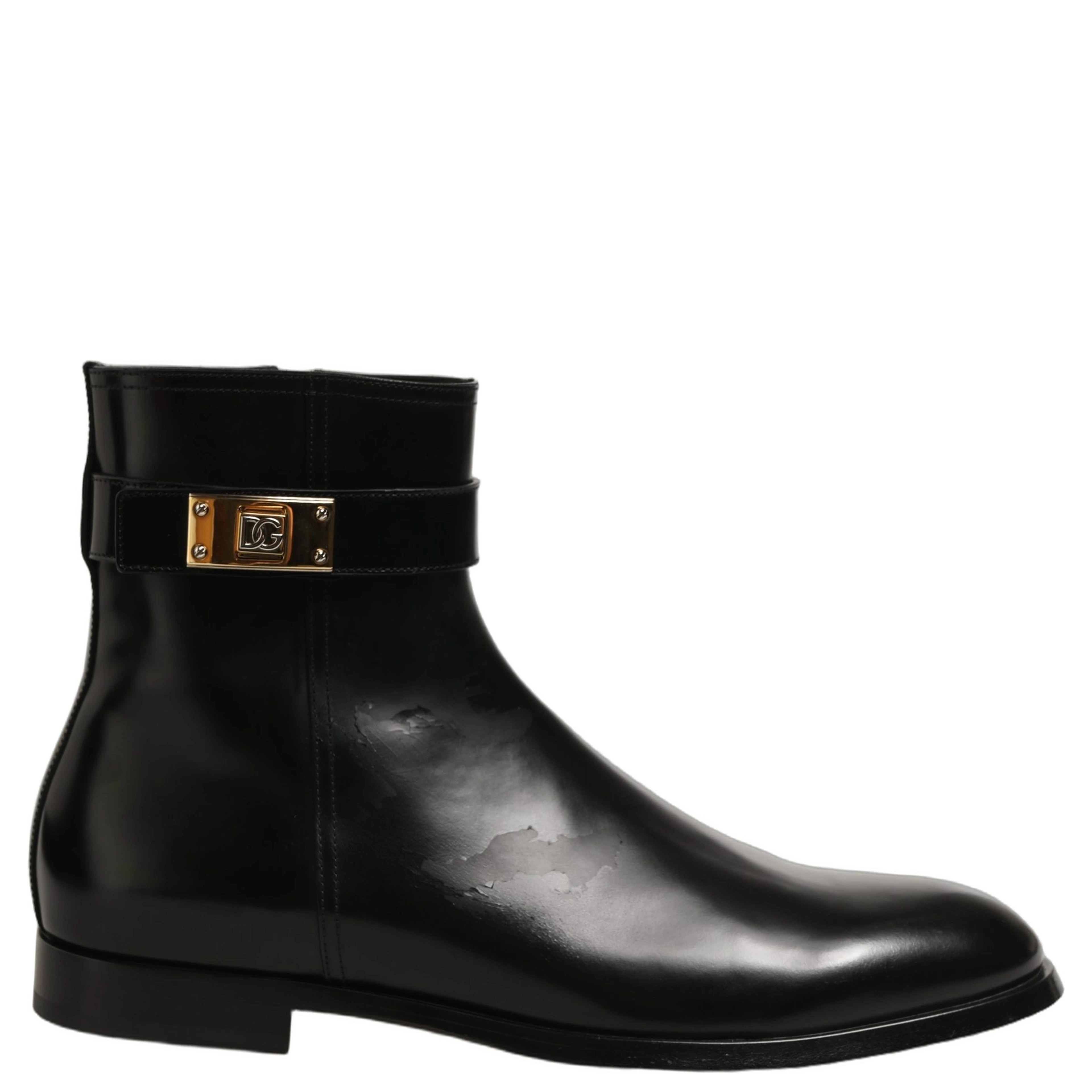 Black Leather Buckle Mid Calf Boots Shoes