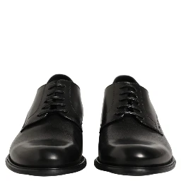 Black Calfskin Leather Derby Men Dress Shoes