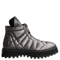 Silver Leather Quilted Men Ankle Boots Shoes