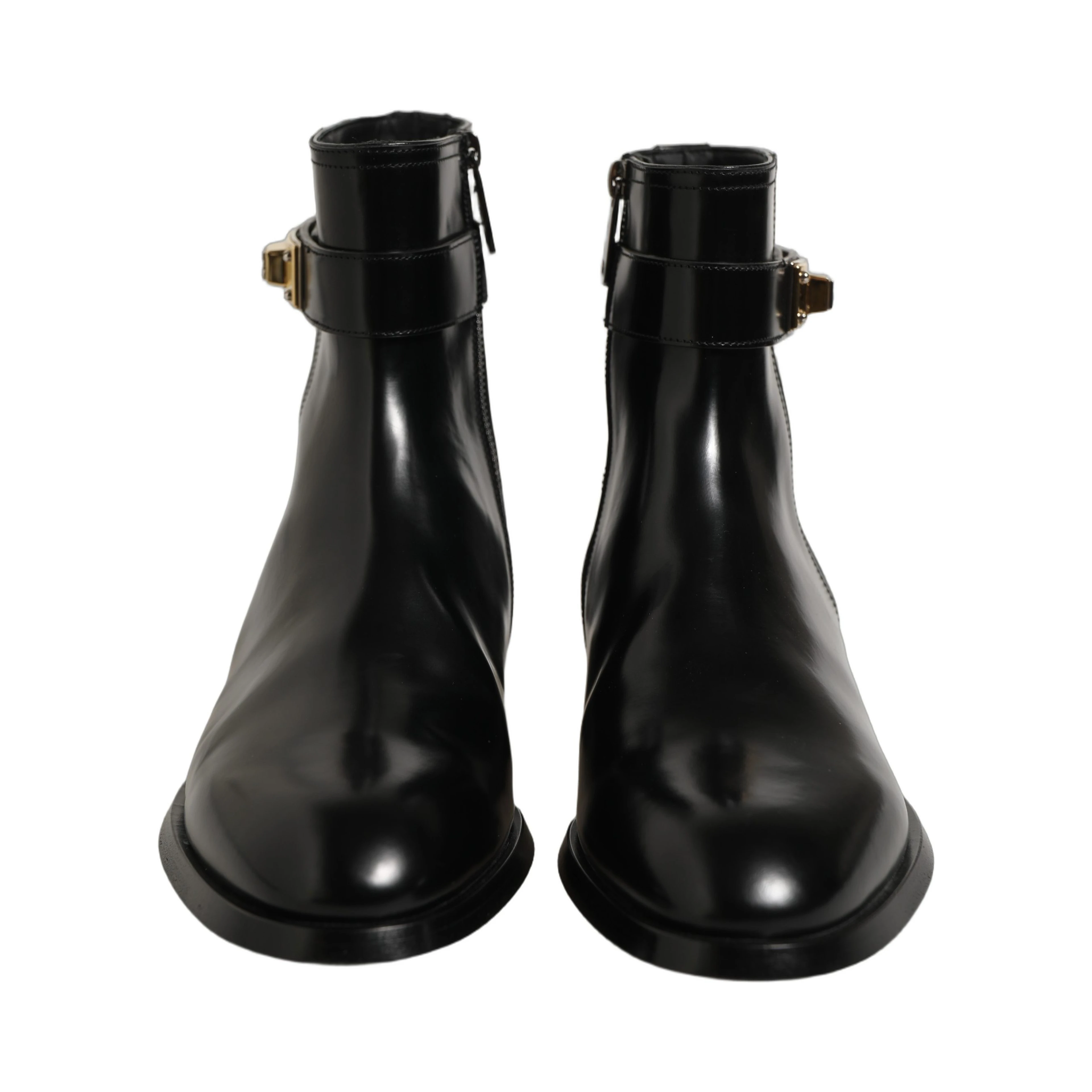 Black Leather Buckle Mid Calf Boots Shoes