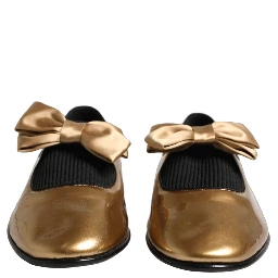 Metallic Gold Leather Flats Loafers Shoes