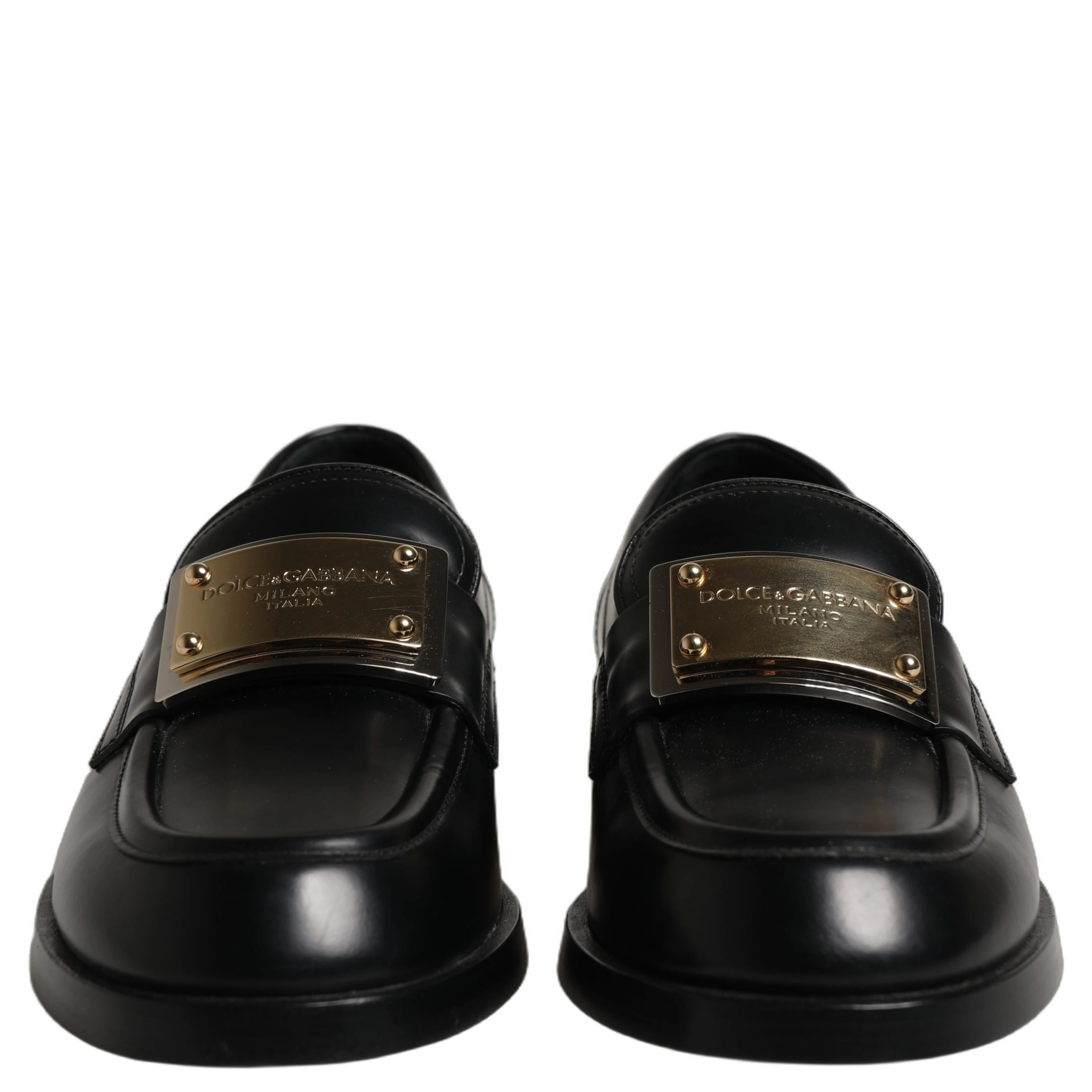 Black Leather Logo Plaque Loafers Shoes