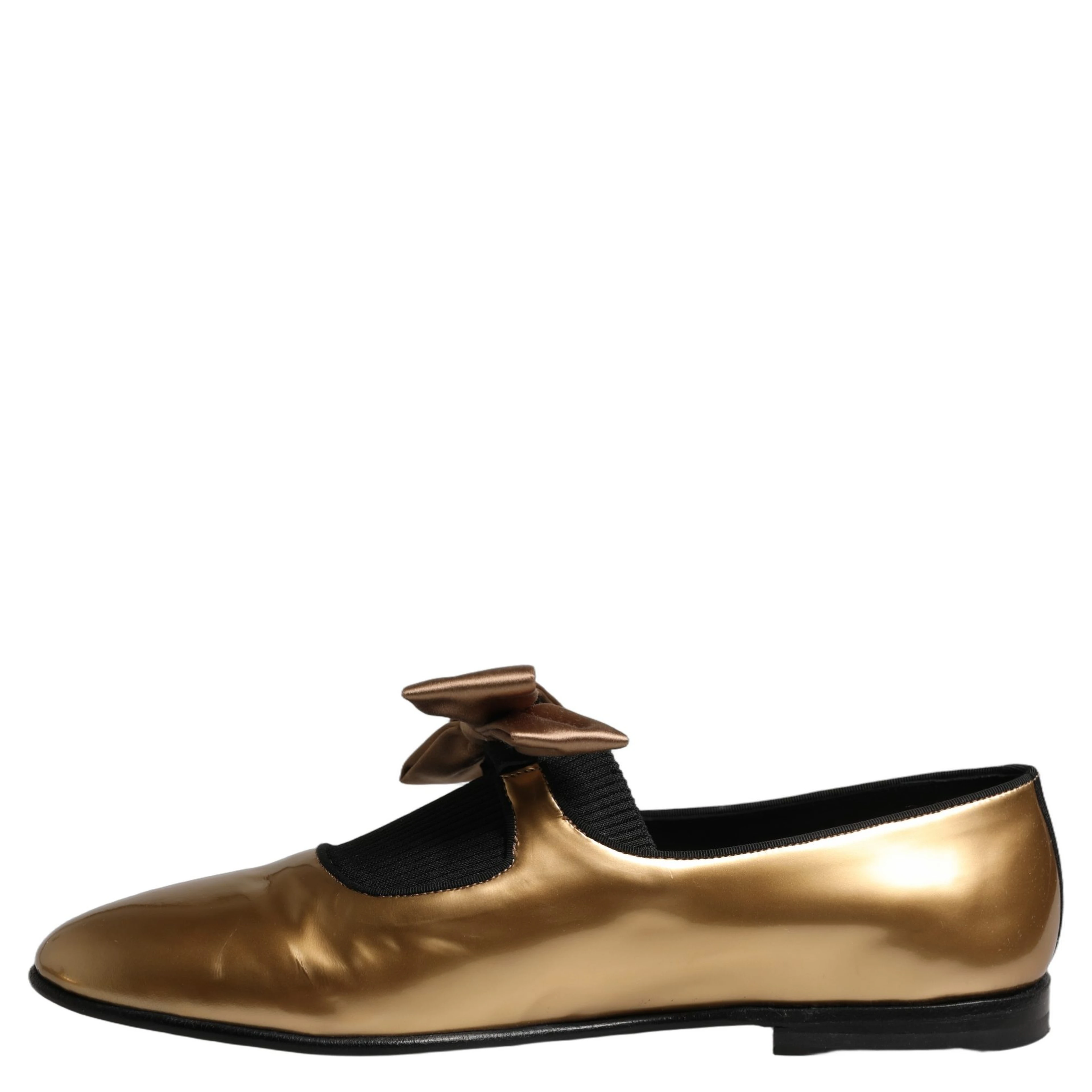 Metallic Gold Leather Flats Loafers Shoes