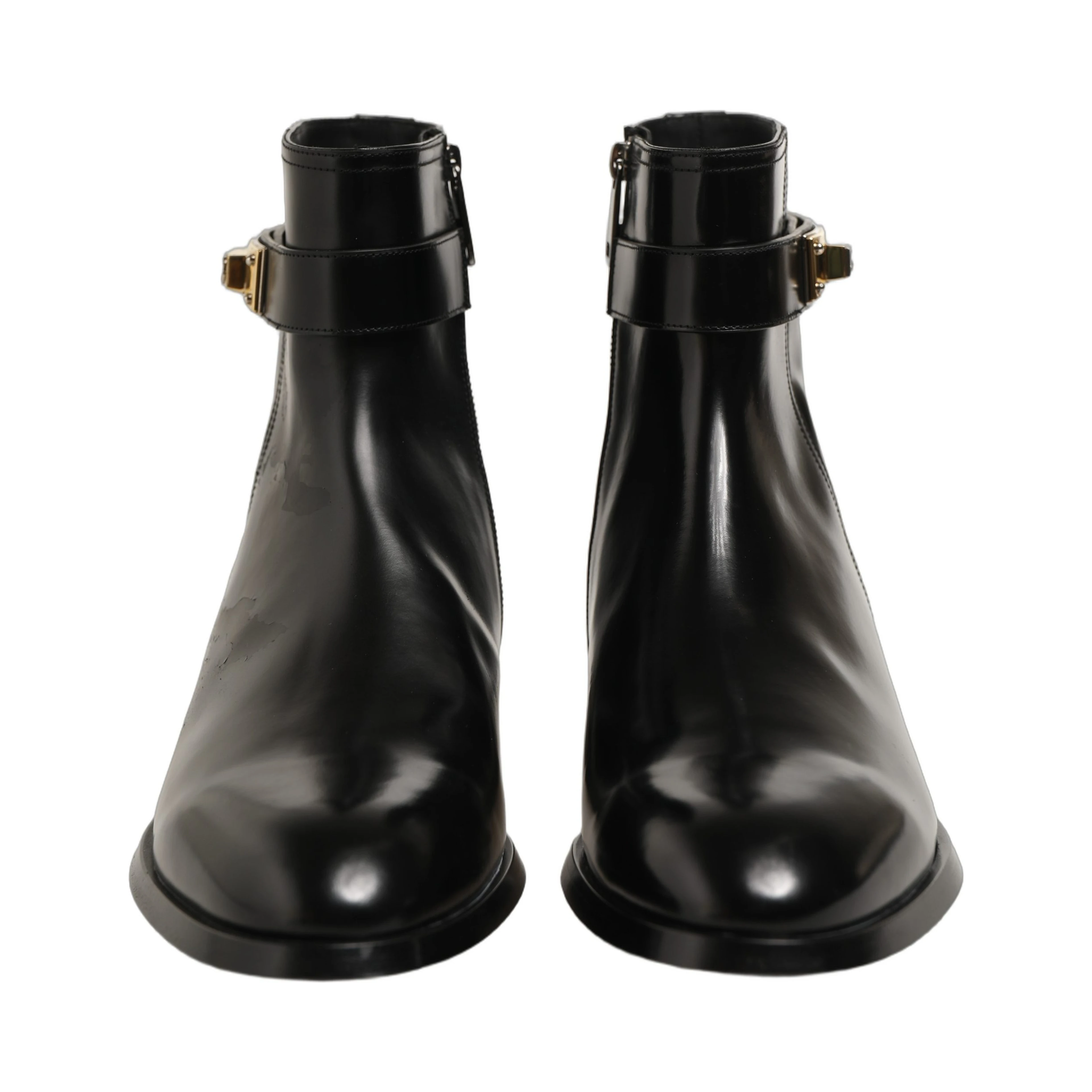 Black Leather Buckle Mid Calf Boots Shoes