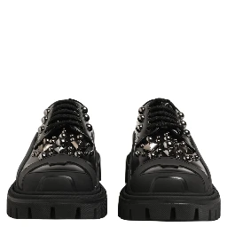 Black Calfskin Leather Trekking Derby Shoes