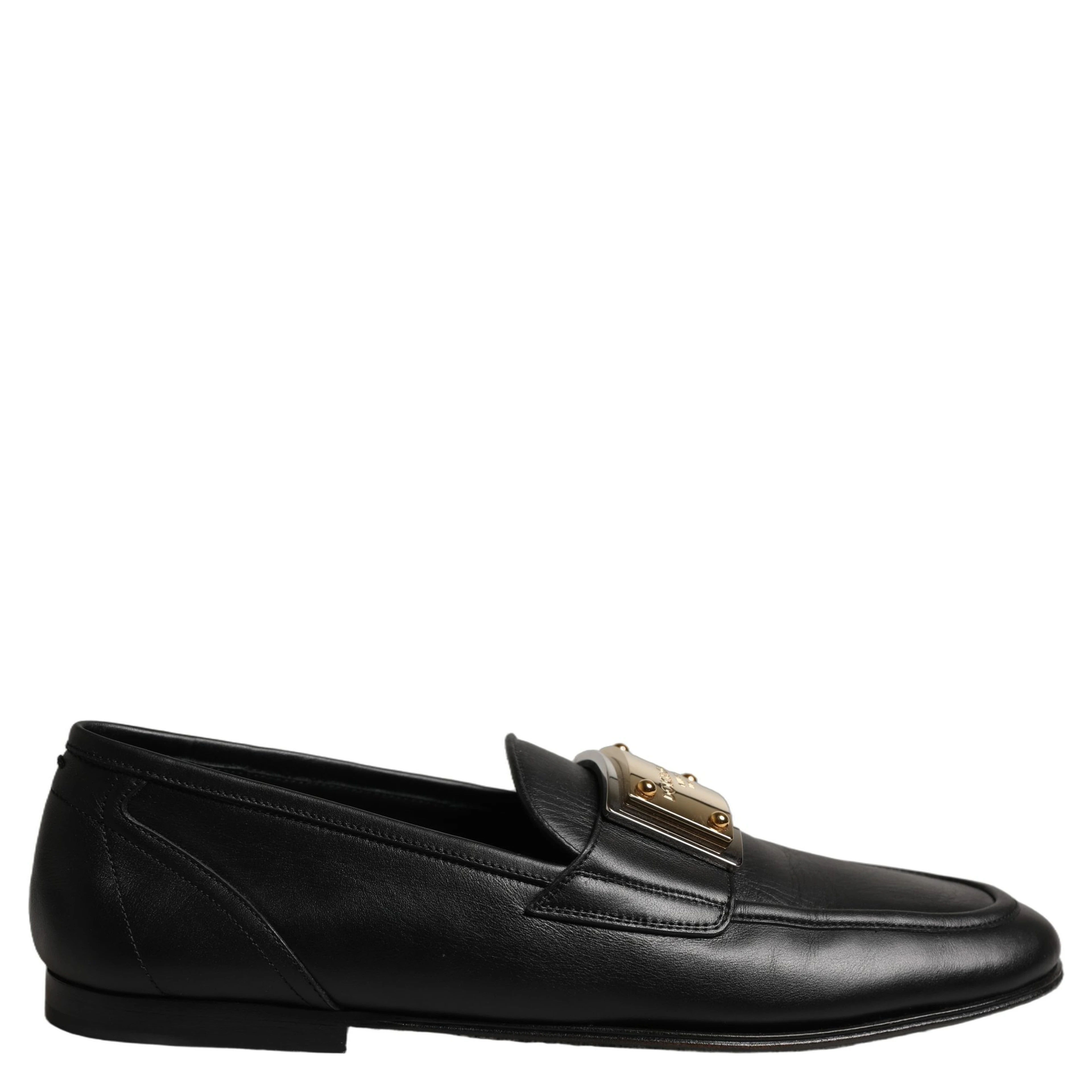 Black Leather Logo Plaque Loafers Men Shoes
