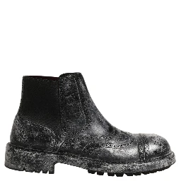 Black Gray Leather Ankle Chelsea Boots Shoes