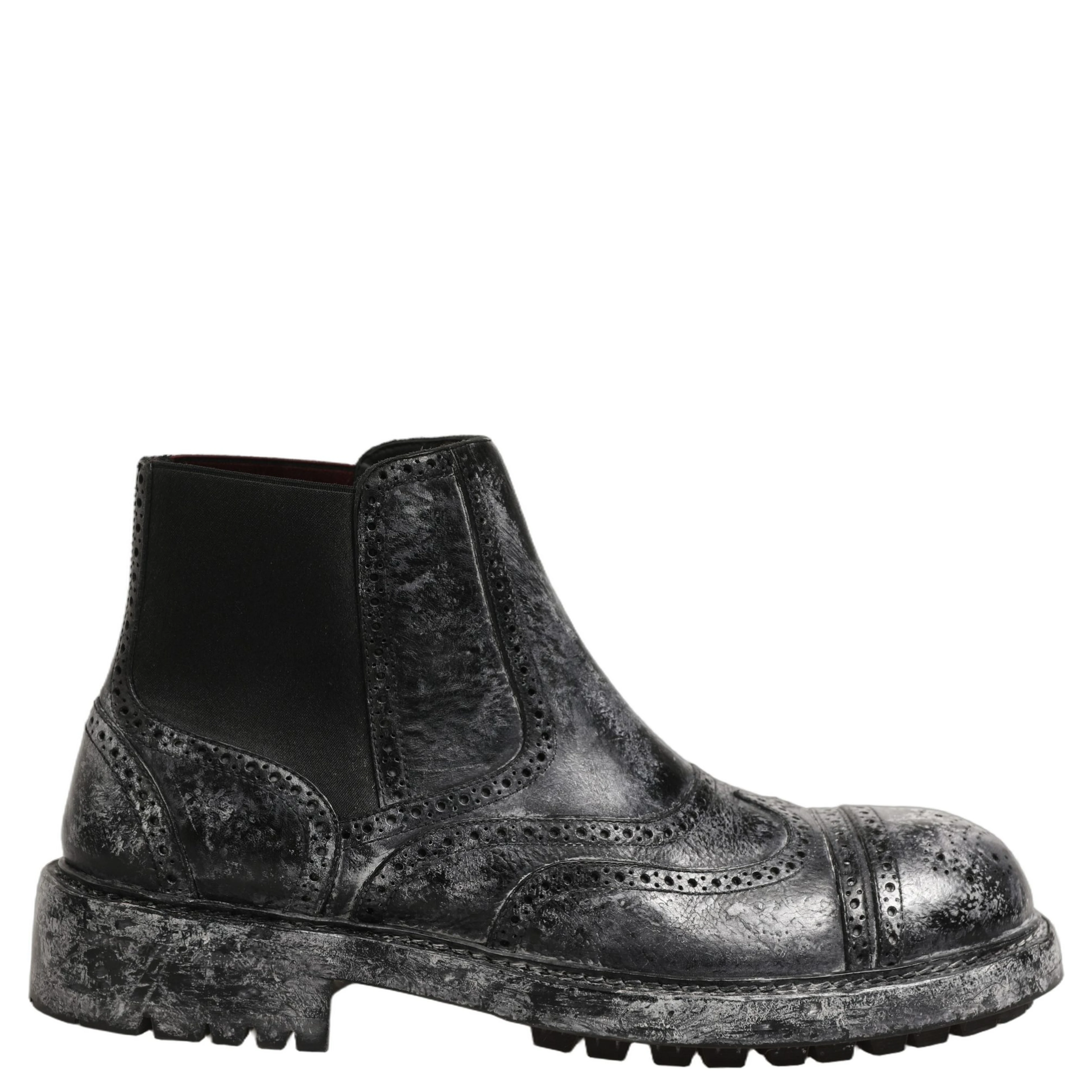 Black Gray Leather Ankle Chelsea Boots Shoes
