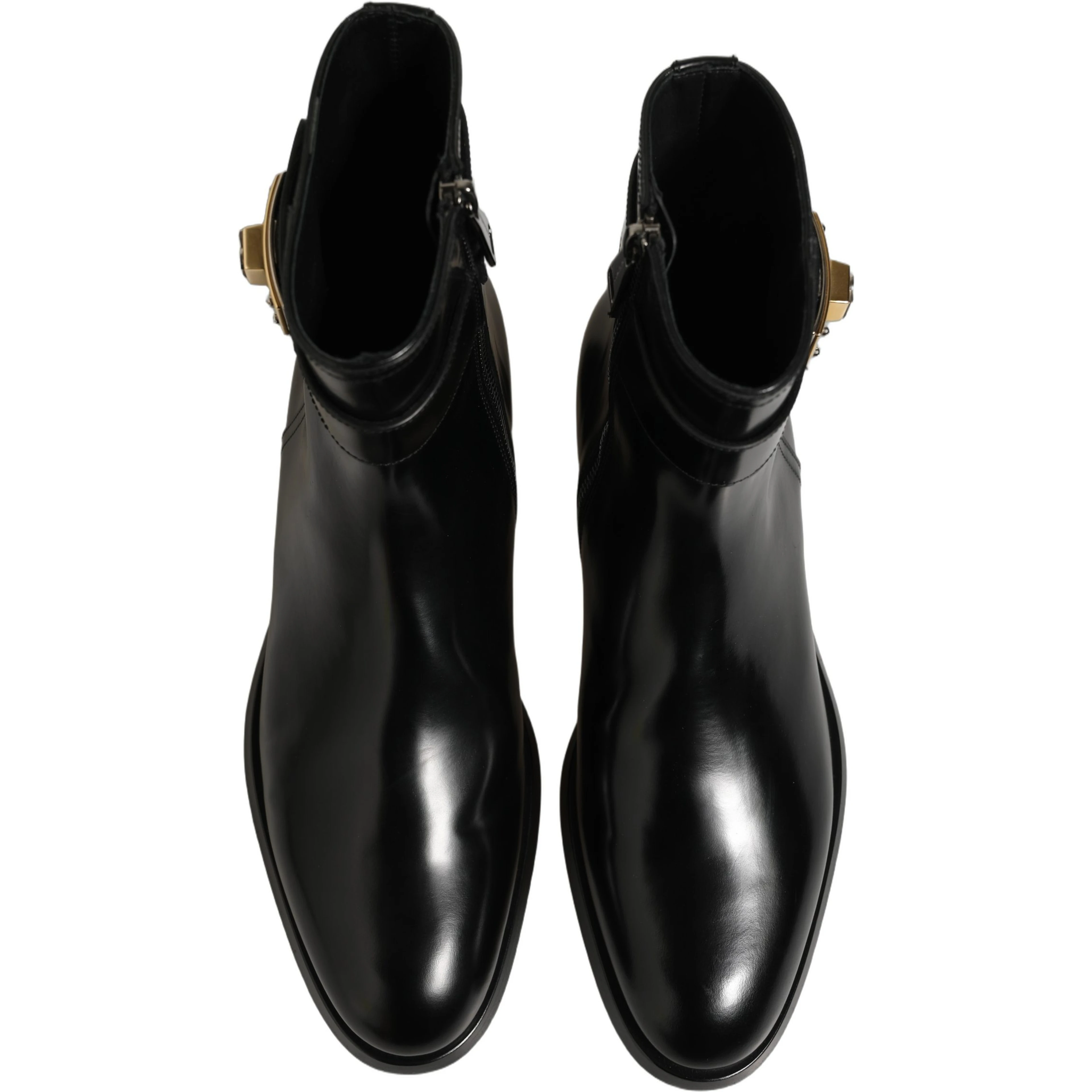Black Leather Buckle Mid Calf Boots Shoes