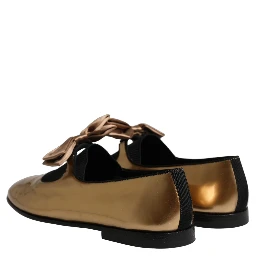 Metallic Gold Leather Flats Loafers Shoes