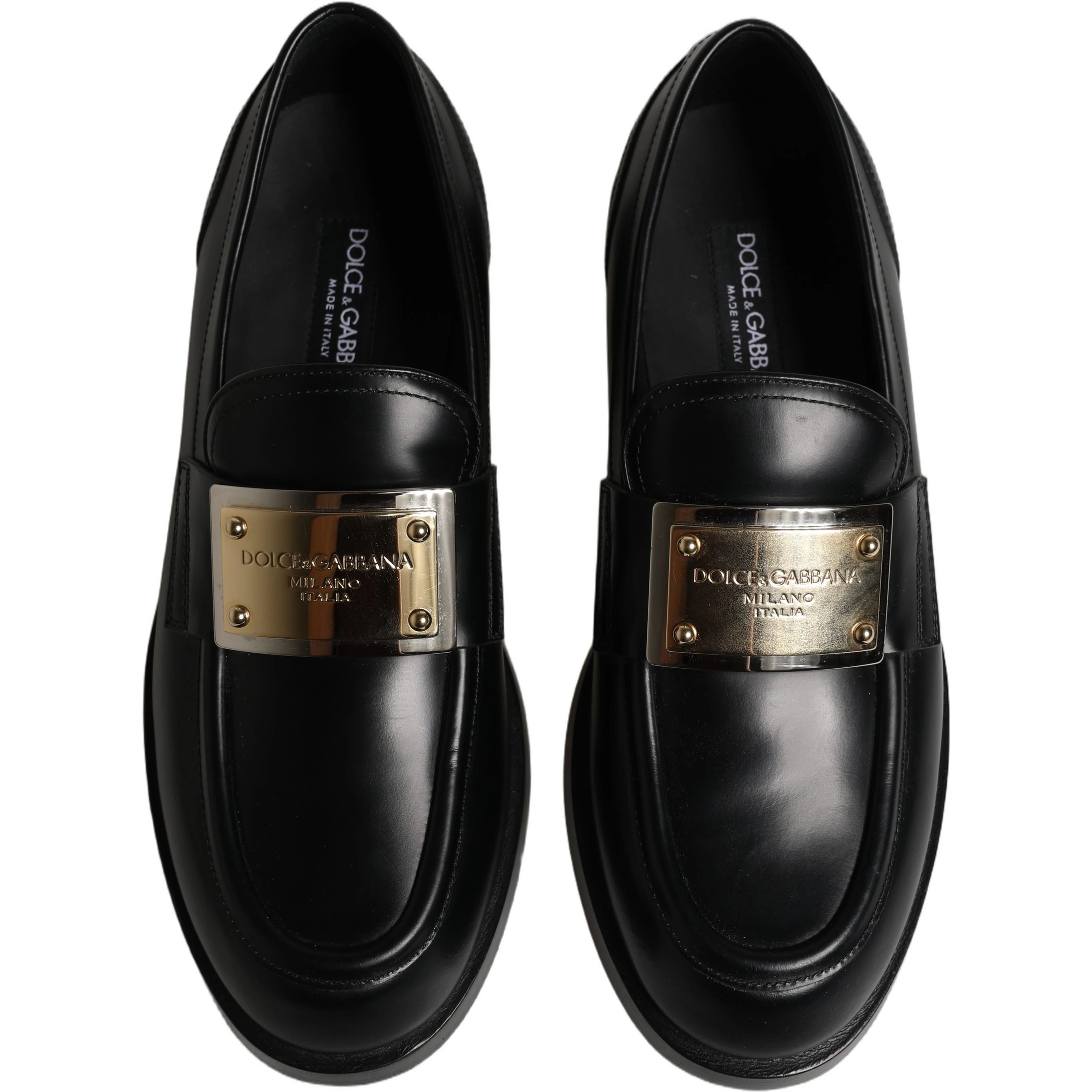 Black Leather Logo Plaque Loafers Shoes