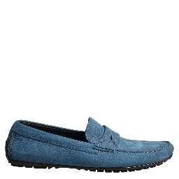 Blue Calfskin Leather Driver Loafers Shoes