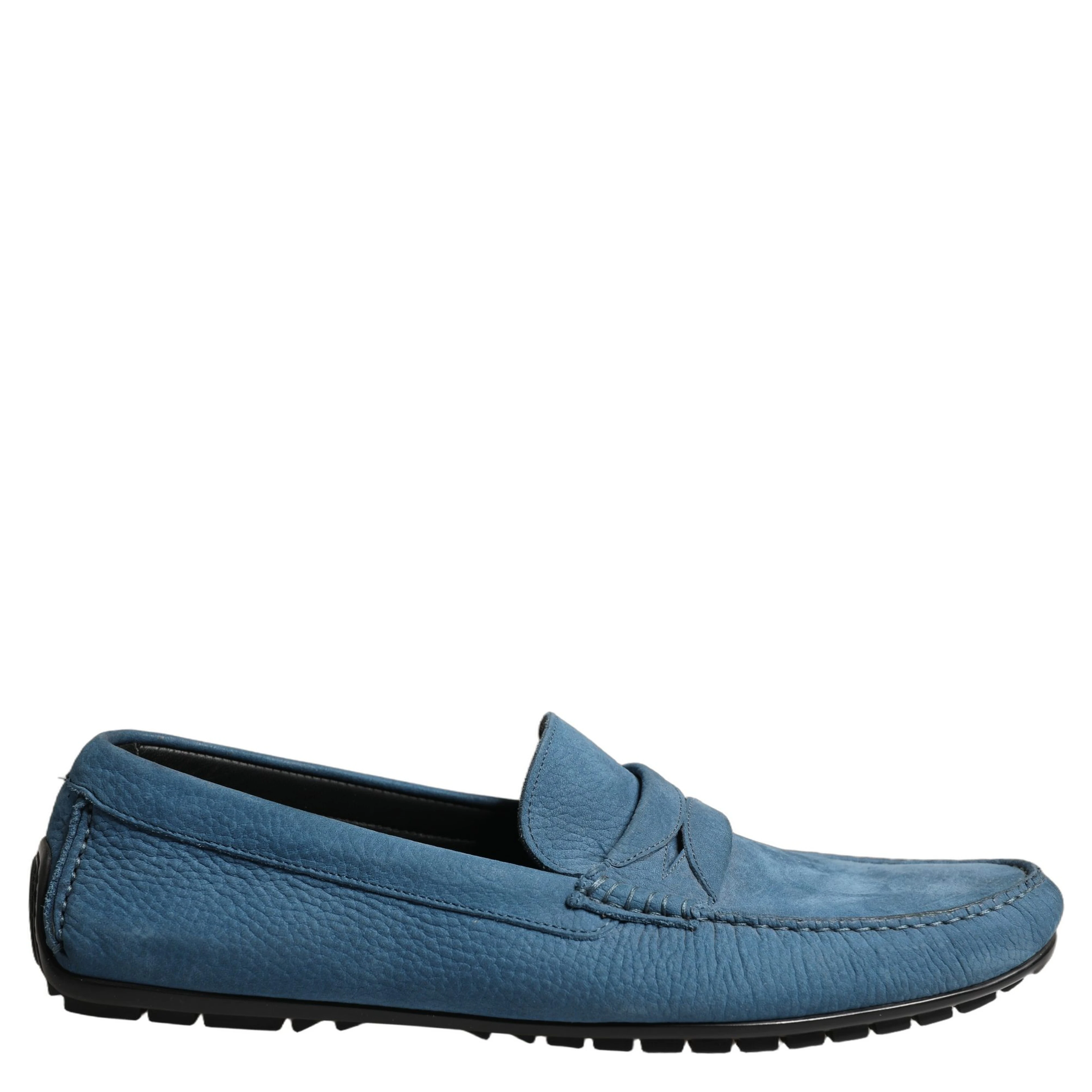 Blue Calfskin Leather Driver Loafers Shoes
