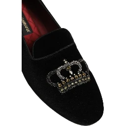 Black Crown Embellished Men Loafers Shoes