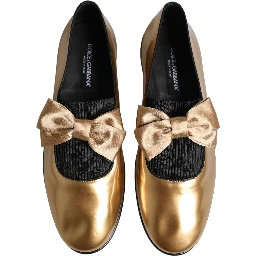 Metallic Gold Leather Flats Loafers Shoes