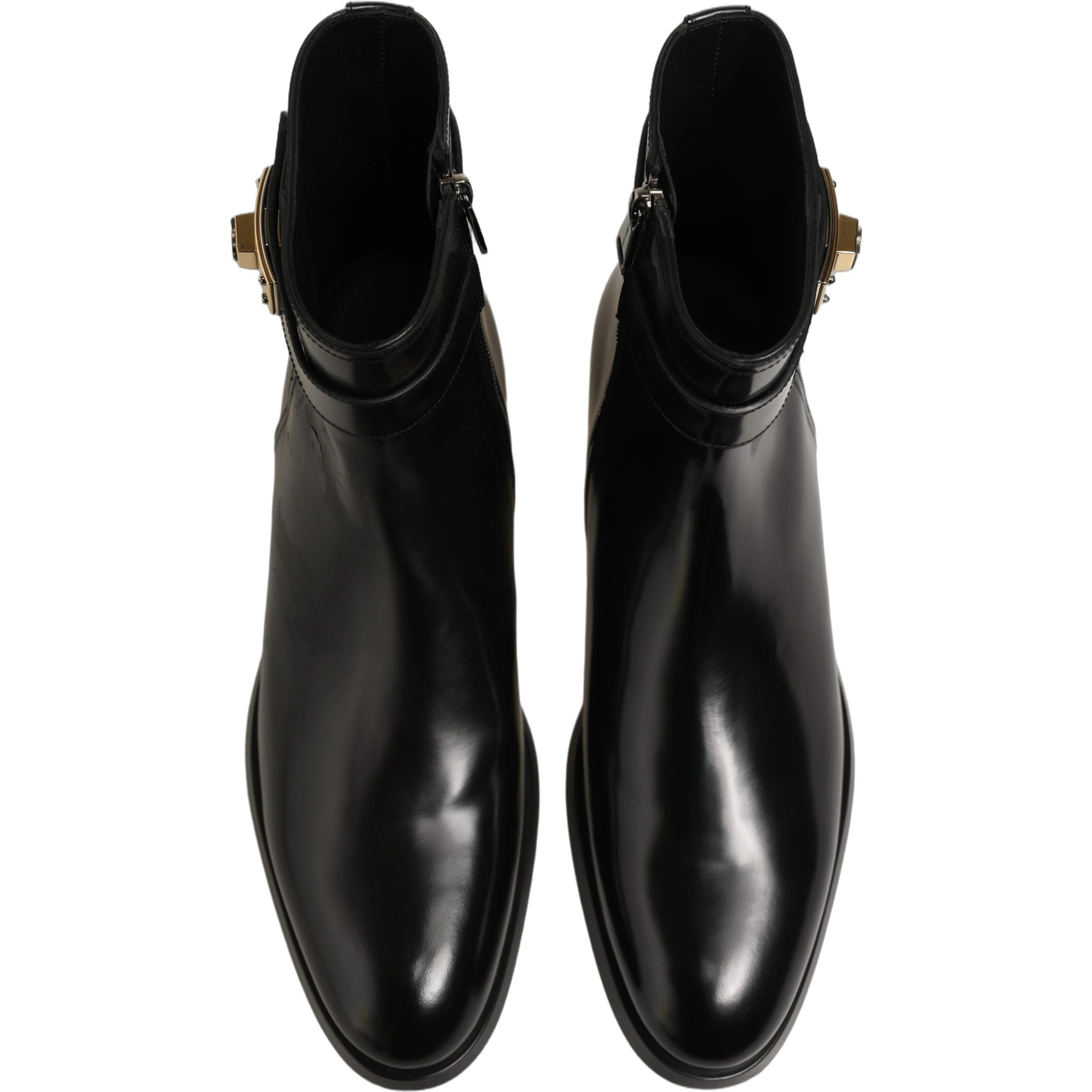 Black Leather Buckle Mid Calf Boots Shoes