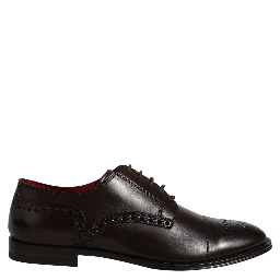 Maroon Calfskin Leather Derby Men Dress Shoes