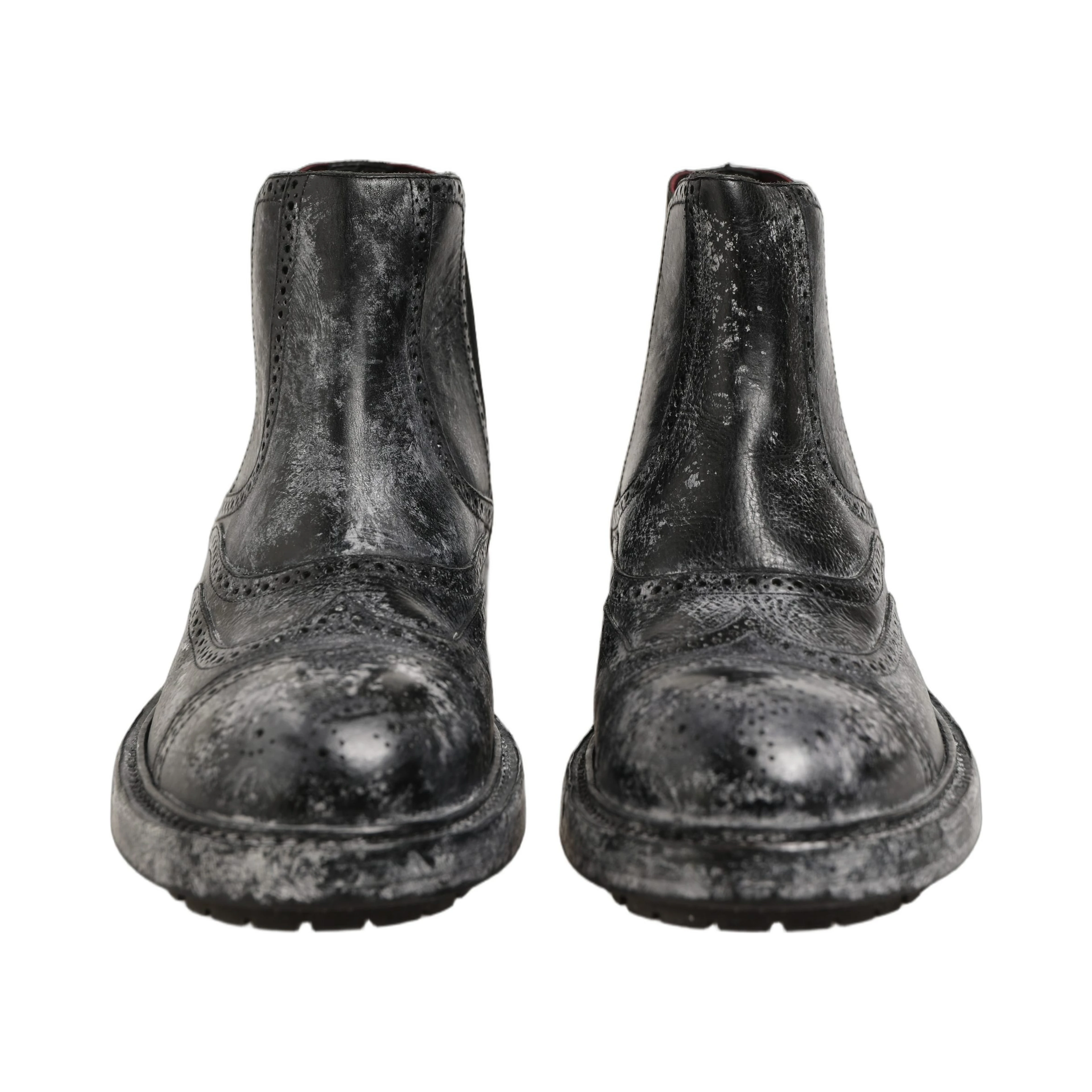 Black Gray Leather Ankle Chelsea Boots Shoes