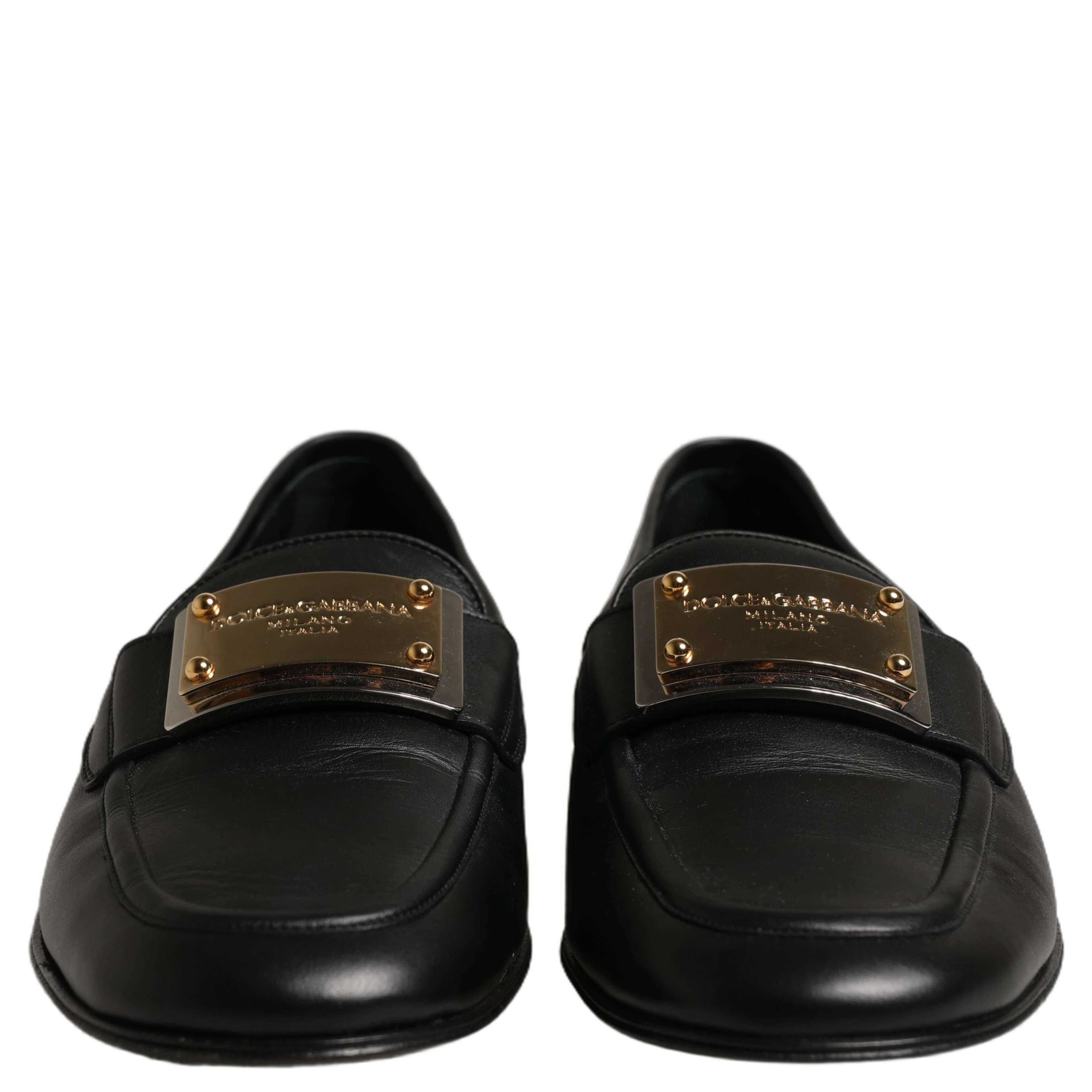 Black Leather Logo Plaque Loafers Men Shoes