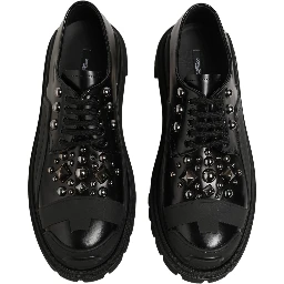 Black Calfskin Leather Trekking Derby Shoes